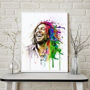 8x10 Bob Marley Smiling Fantasy  Watercolor Oil‎ Painting Wall Art Print